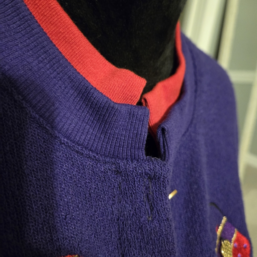 Bon Worth Vintage Purple Red Hat Society sweater cardigan with purse handbag - Picture 8 of 13